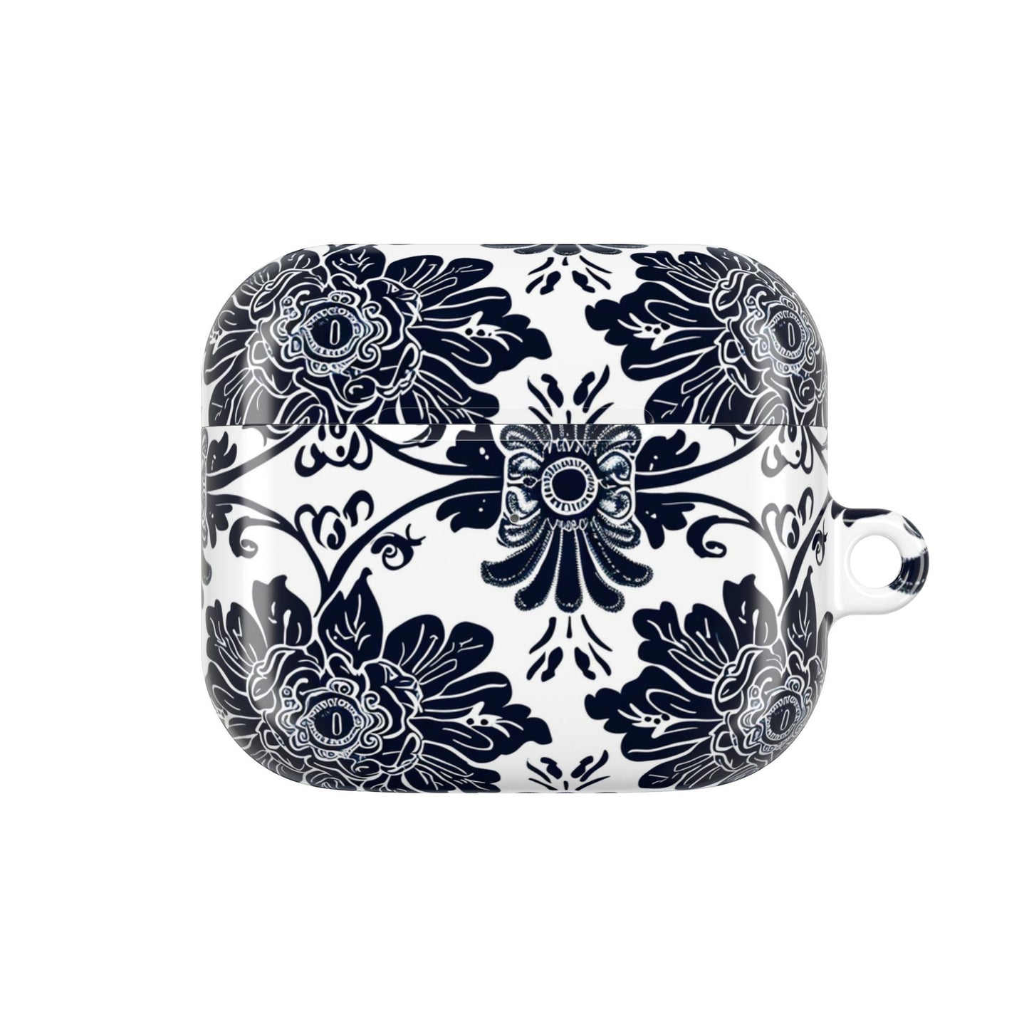 Navy Floral Damask AirPod Case — Ceramic Tile Pattern Protective Cover - DIGITAL X