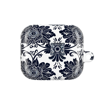 Navy Floral Damask AirPod Case — Ceramic Tile Pattern Protective Cover - DIGITAL X
