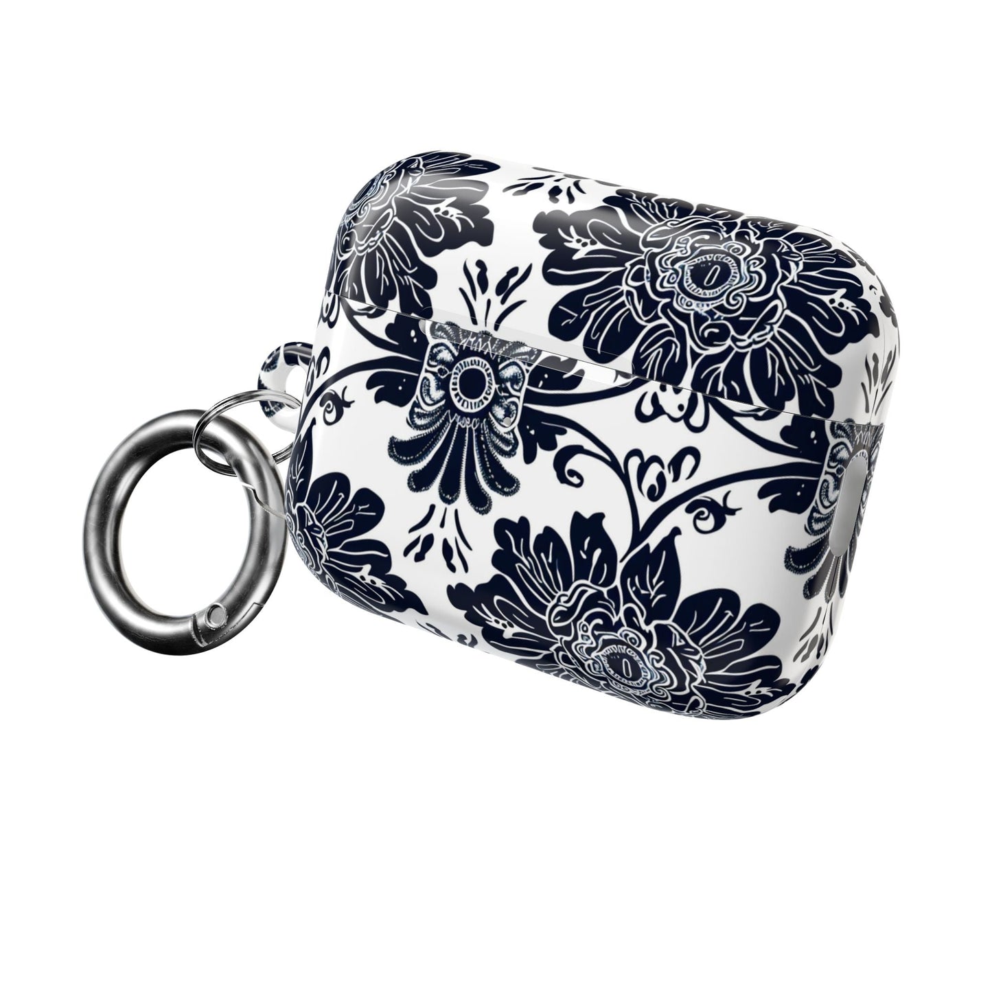 Navy Floral Damask AirPod Case — Ceramic Tile Pattern Protective Cover - DIGITAL X