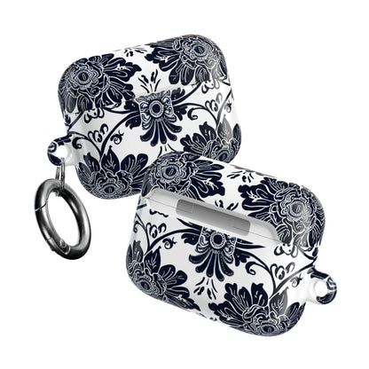 Navy Floral Damask AirPod Case — Ceramic Tile Pattern Protective Cover - DIGITAL X