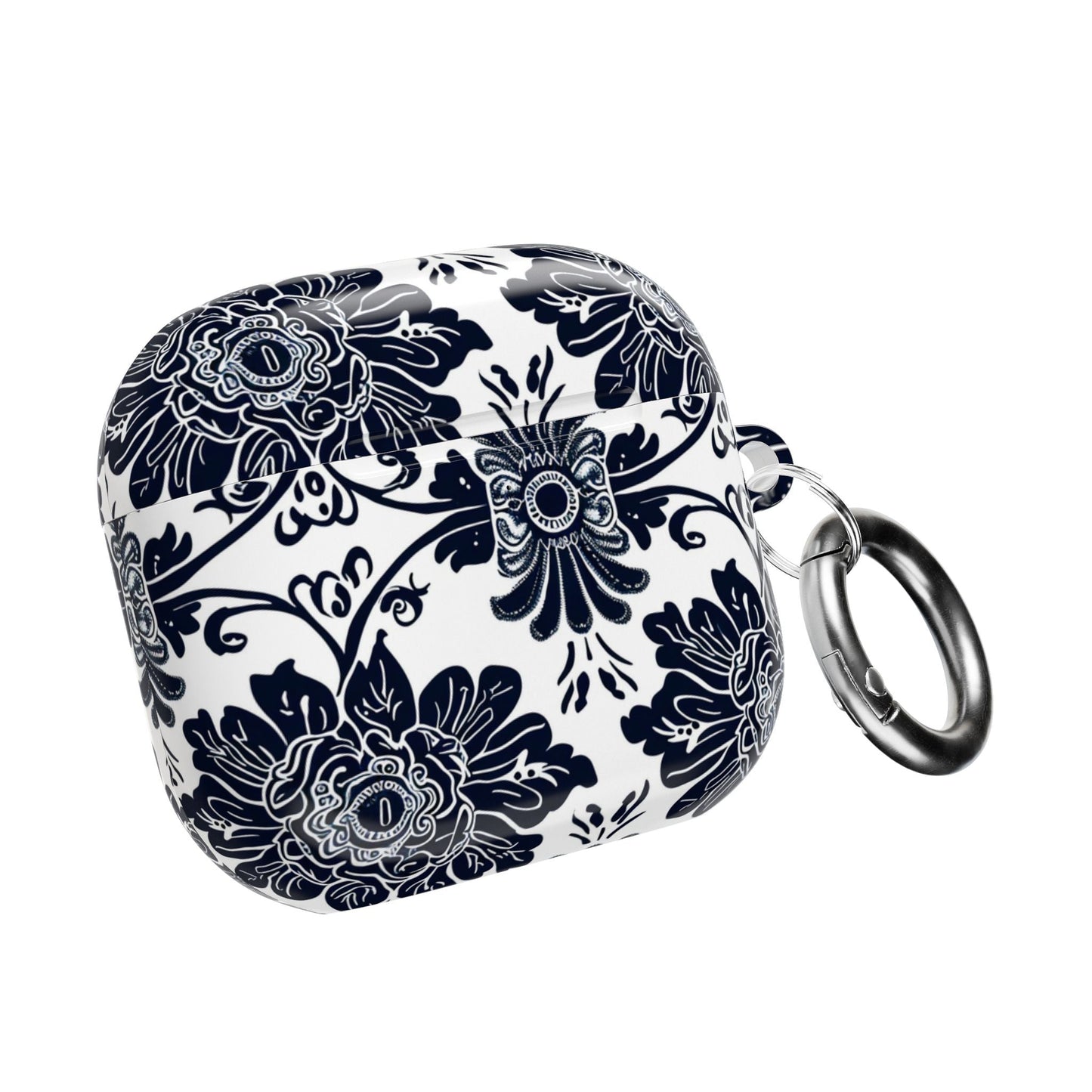 Navy Floral Damask AirPod Case — Ceramic Tile Pattern Protective Cover - DIGITAL X
