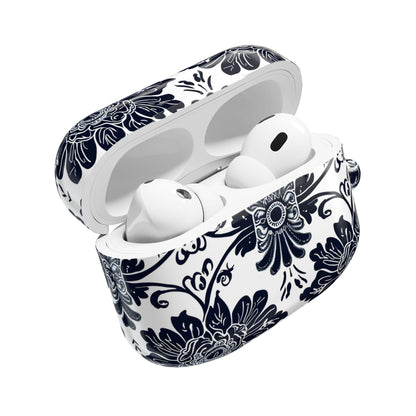 Navy Floral Damask AirPod Case — Ceramic Tile Pattern Protective Cover - DIGITAL X