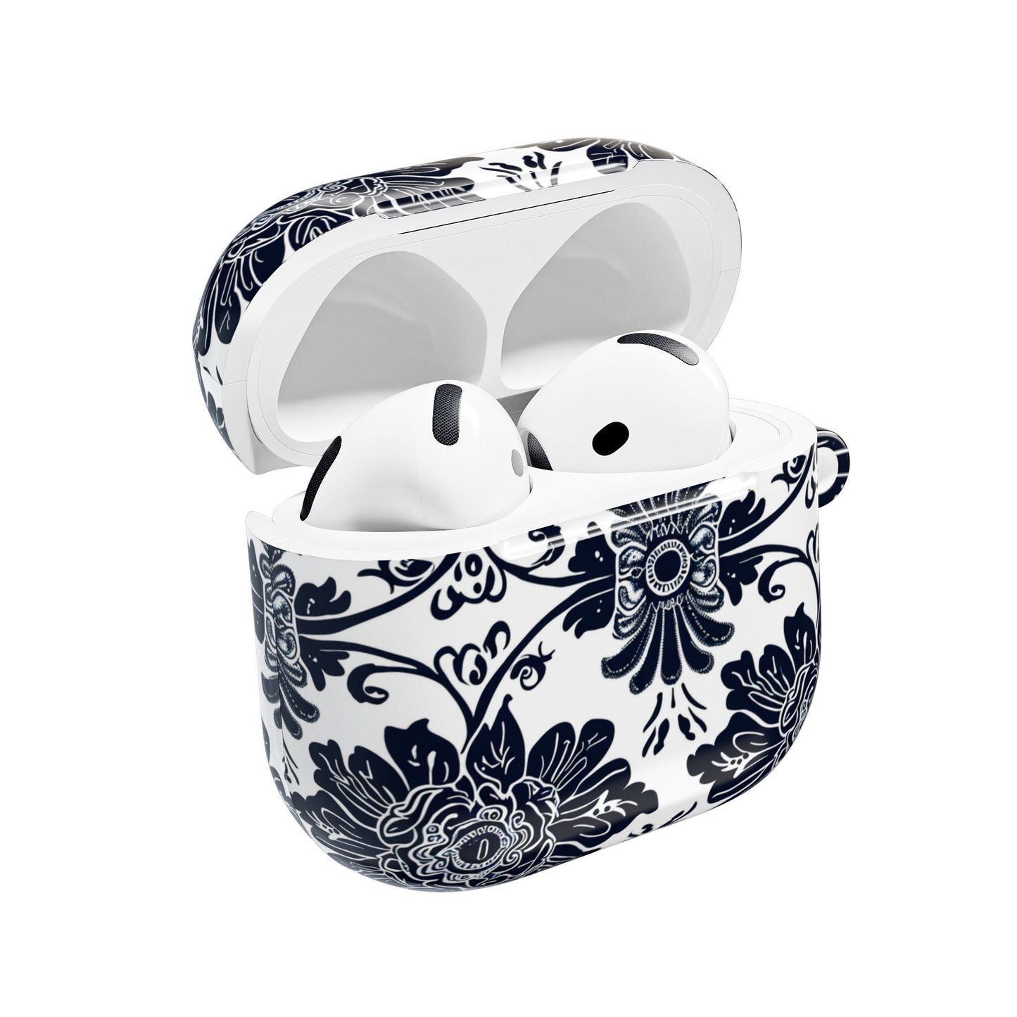 Navy Floral Damask AirPod Case — Ceramic Tile Pattern Protective Cover - DIGITAL X