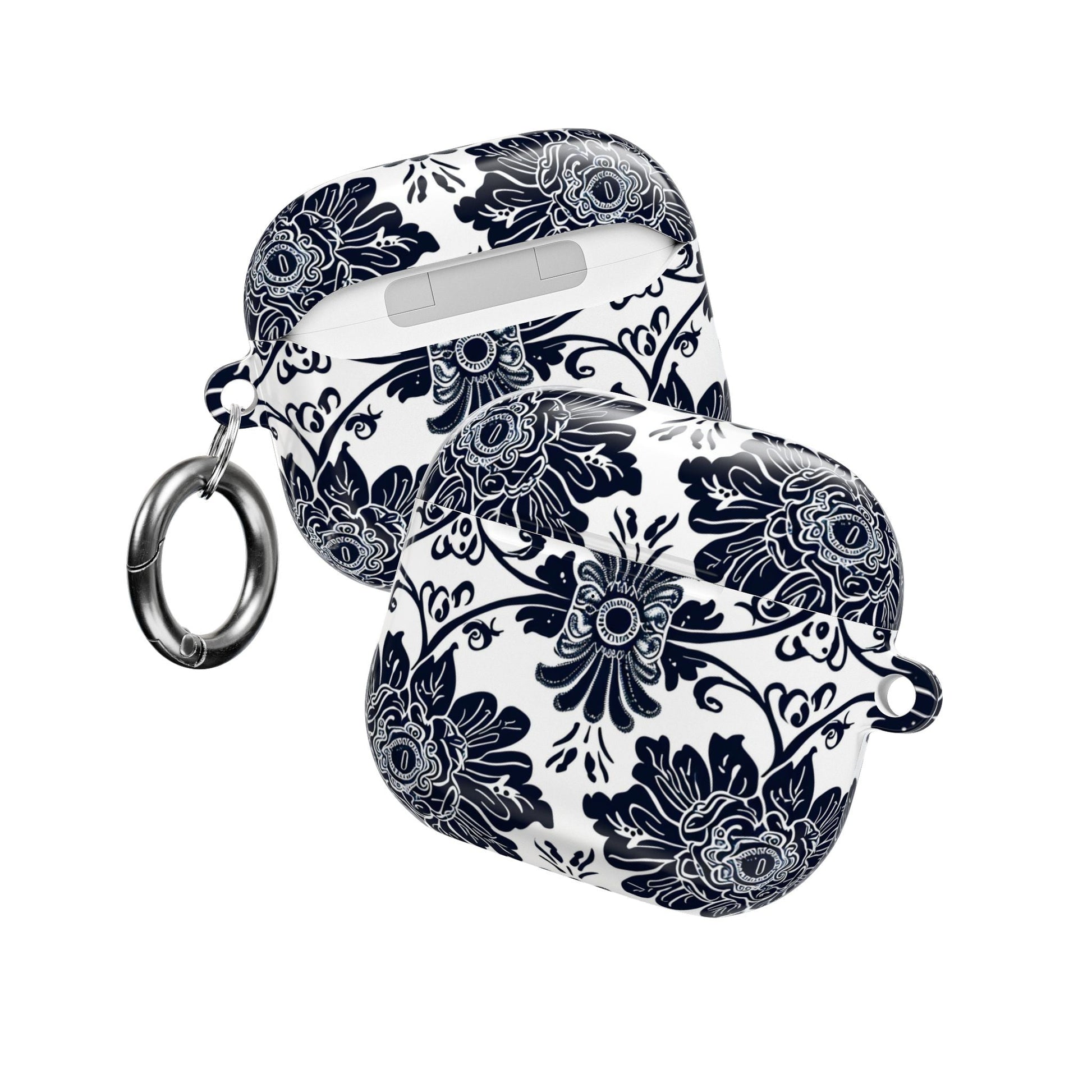 Navy Floral Damask AirPod Case — Ceramic Tile Pattern Protective Cover - DIGITAL X