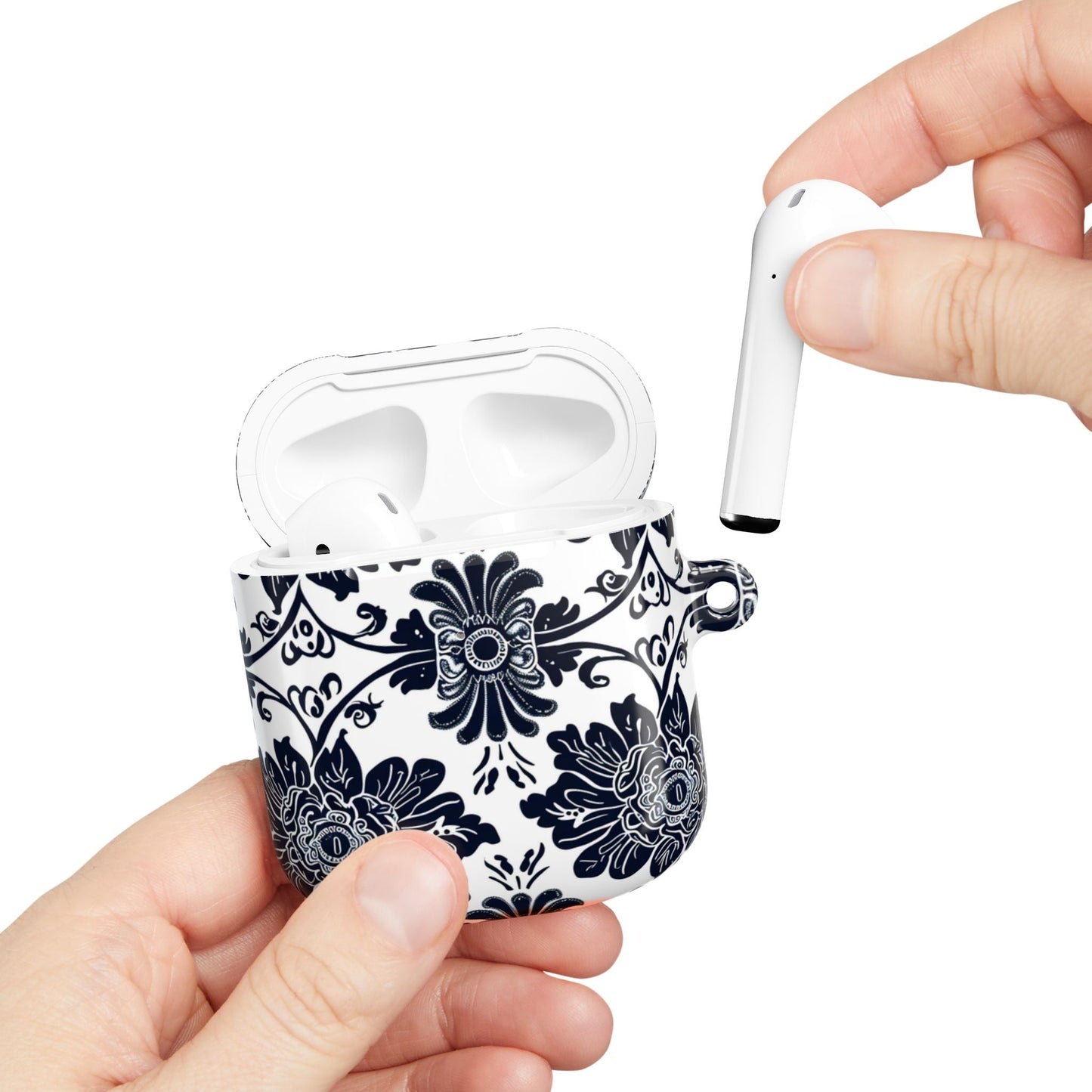 Navy Floral Damask AirPod Case — Ceramic Tile Pattern Protective Cover - DIGITAL X
