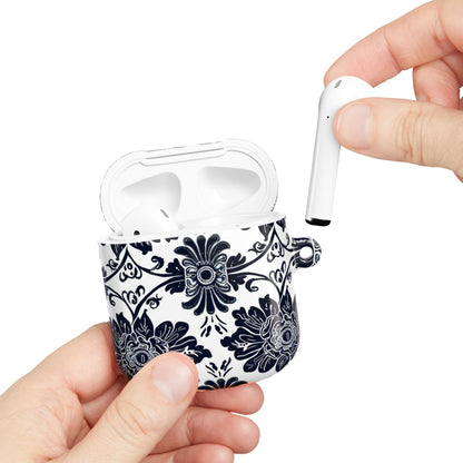 Navy Floral Damask AirPod Case — Ceramic Tile Pattern Protective Cover - DIGITAL X