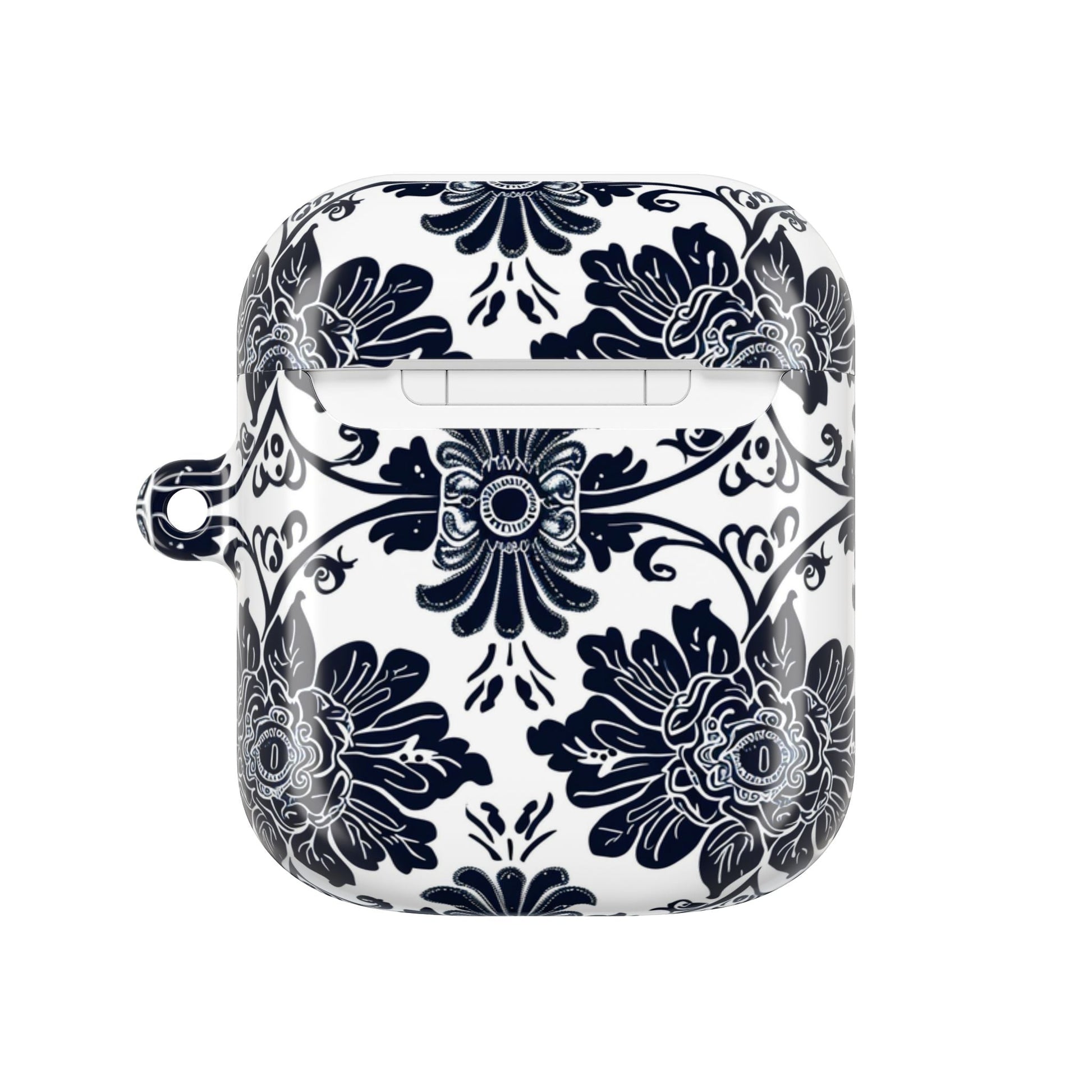 Navy Floral Damask AirPod Case — Ceramic Tile Pattern Protective Cover - DIGITAL X