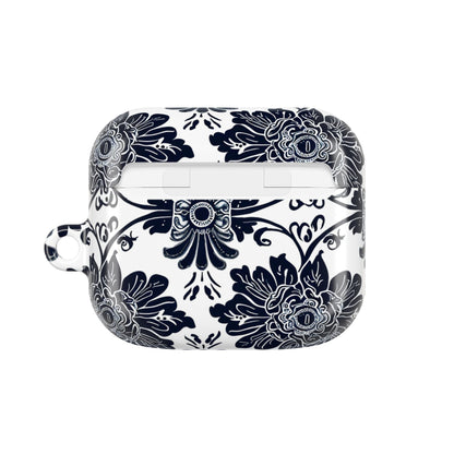 Navy Floral Damask AirPod Case — Ceramic Tile Pattern Protective Cover - DIGITAL X