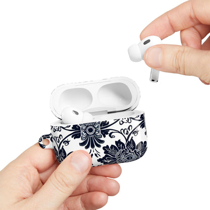Navy Floral Damask AirPod Case — Ceramic Tile Pattern Protective Cover - DIGITAL X