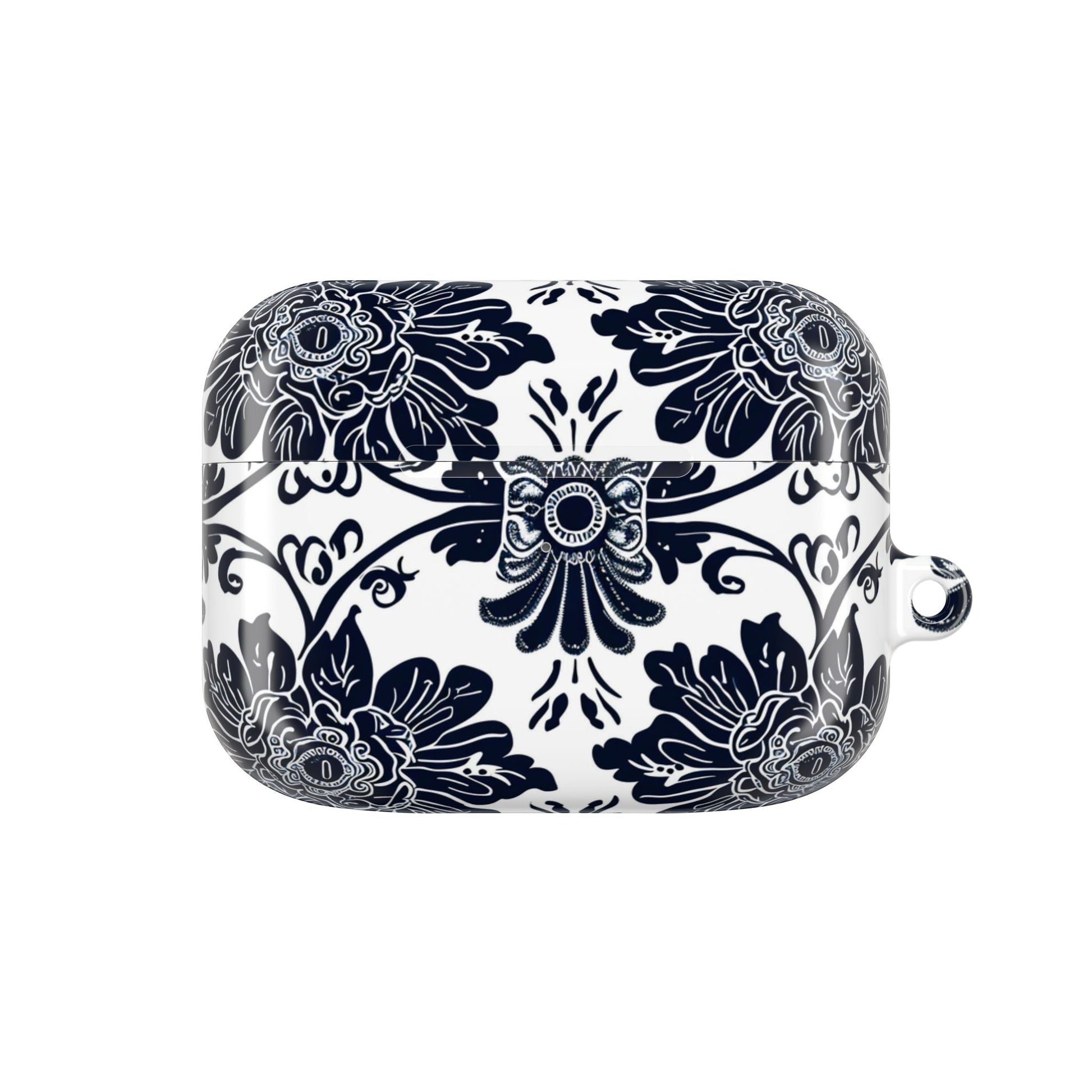 Navy Floral Damask AirPod Case — Ceramic Tile Pattern Protective Cover - DIGITAL X
