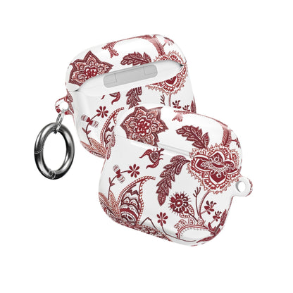 Paisley Floral AirPod Case - Red Vintage Boho Protective Cover - DIGITAL X