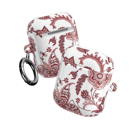 Paisley Floral AirPod Case - Red Vintage Boho Protective Cover - DIGITAL X