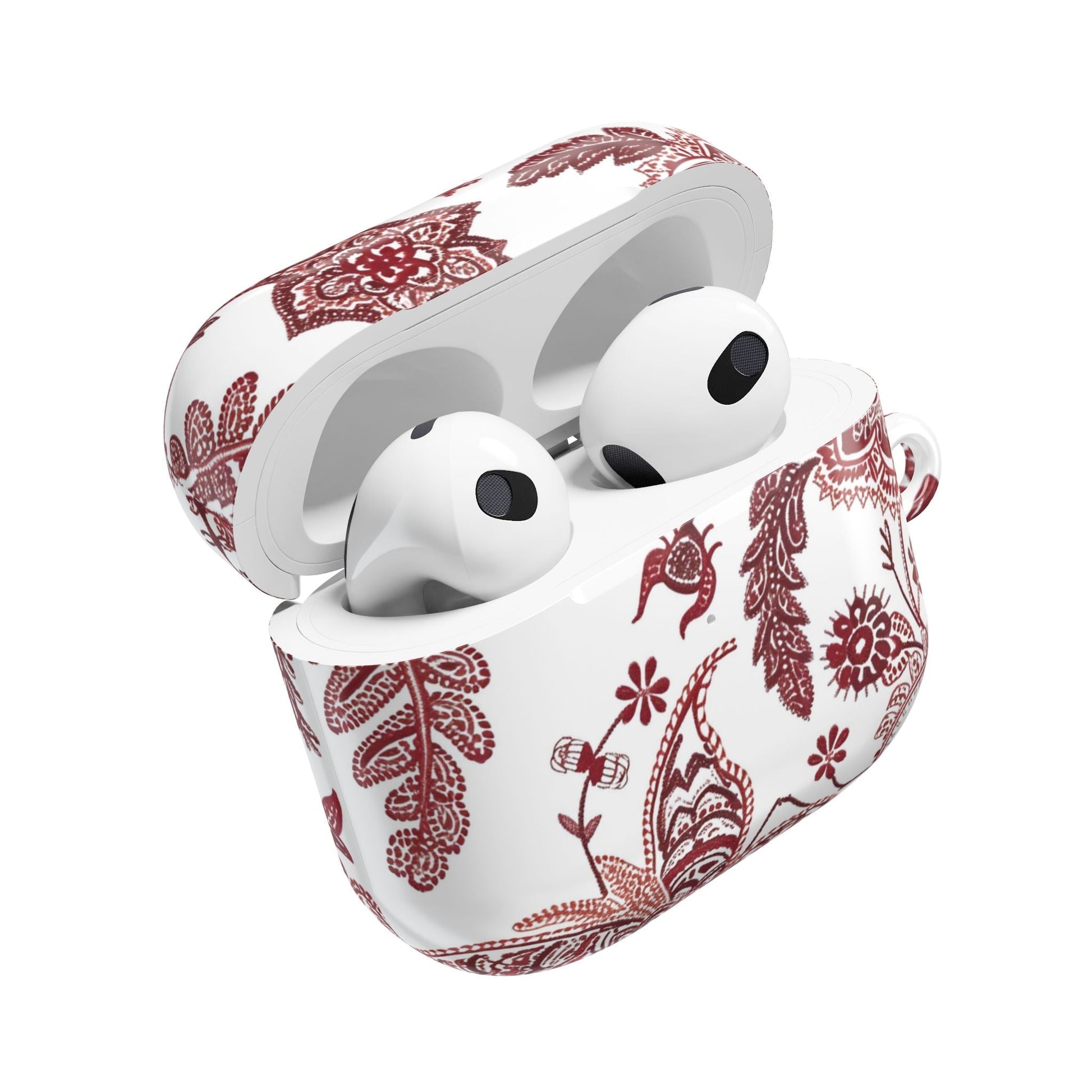 Paisley Floral AirPod Case - Red Vintage Boho Protective Cover - DIGITAL X