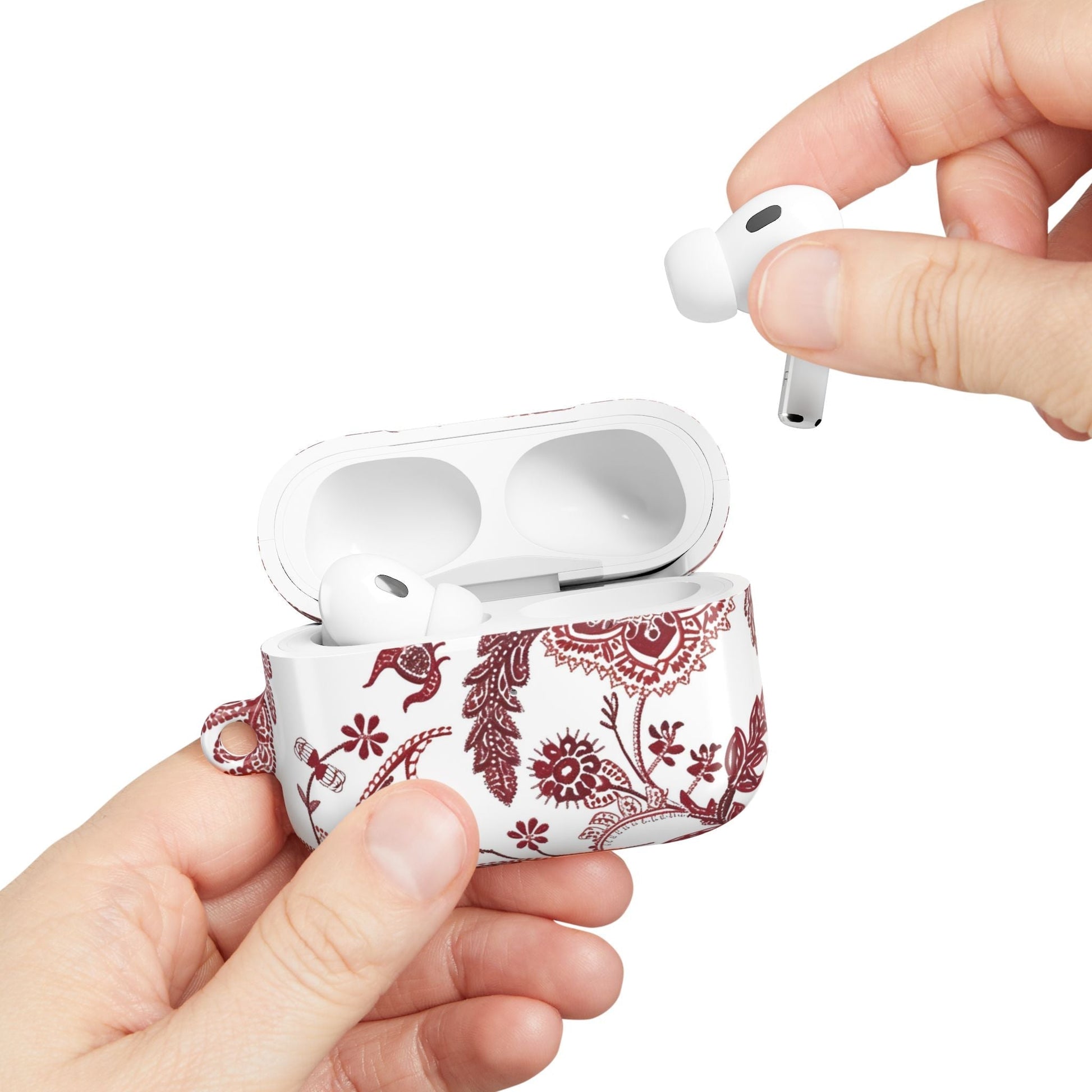 Paisley Floral AirPod Case - Red Vintage Boho Protective Cover - DIGITAL X