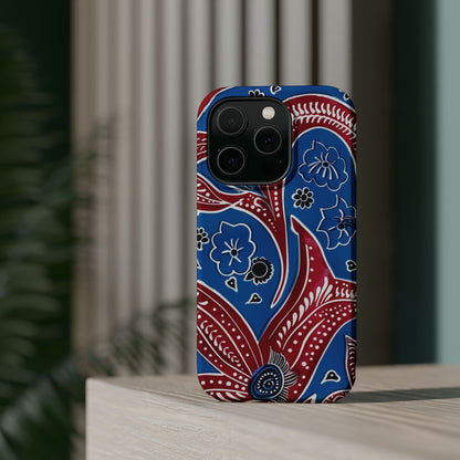 Paisley Pattern Magnetic Impact - Resistant Phone Case — Blue & Red Floral Design - DIGITAL X
