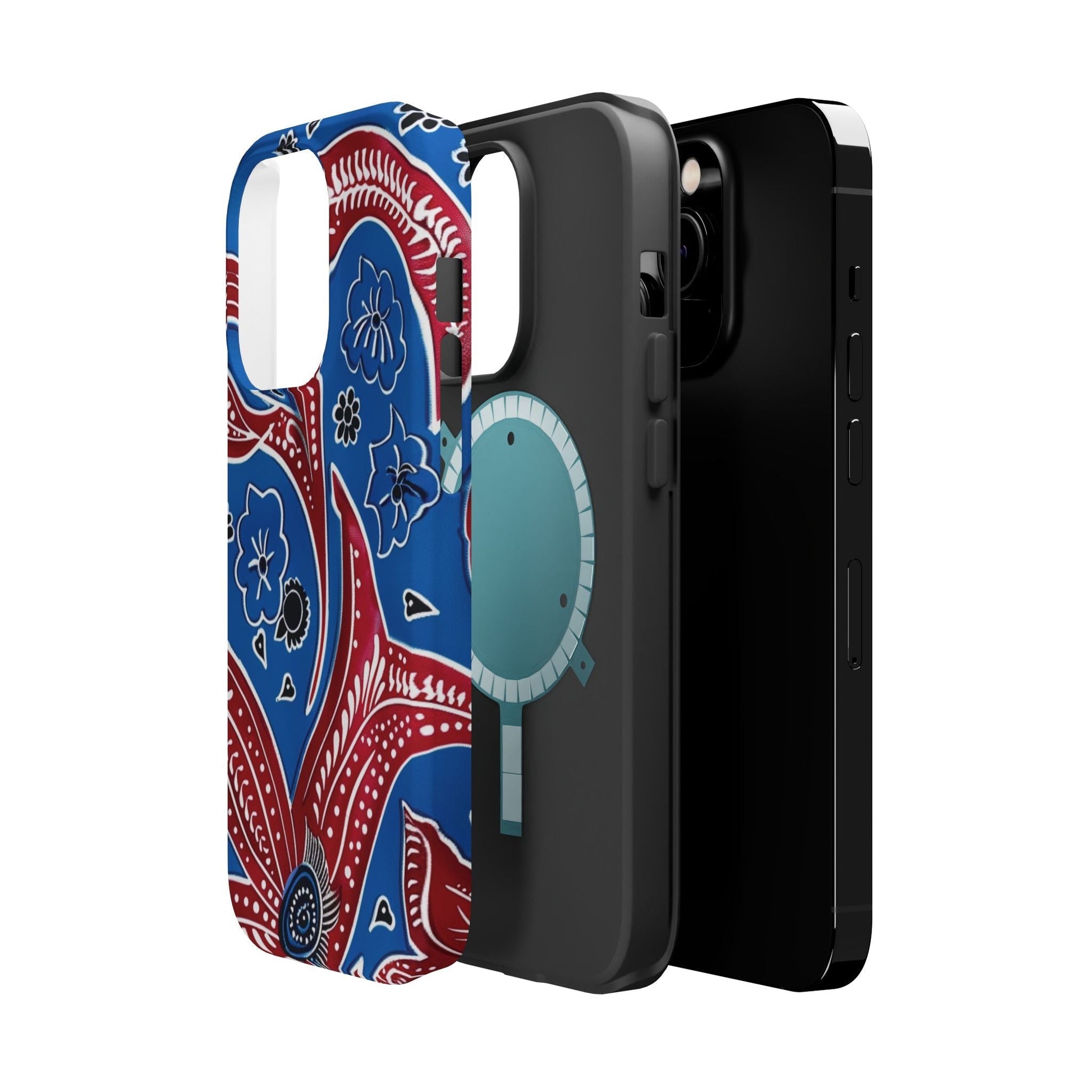 Paisley Pattern Magnetic Impact - Resistant Phone Case — Blue & Red Floral Design - DIGITAL X