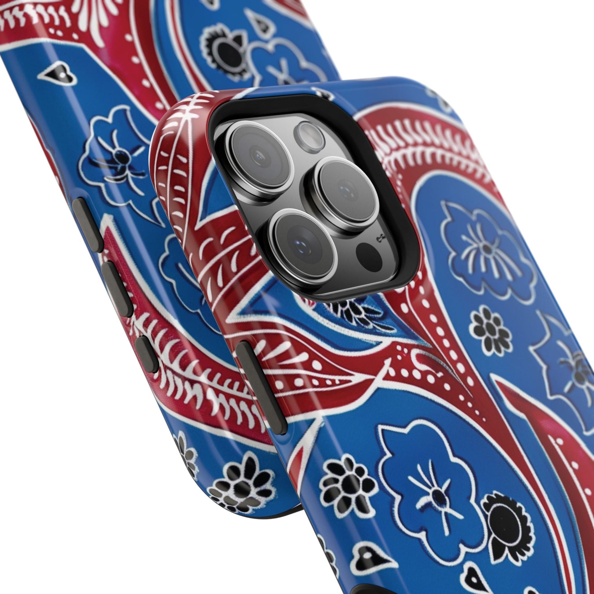 Paisley Pattern Magnetic Impact - Resistant Phone Case — Blue & Red Floral Design - DIGITAL X