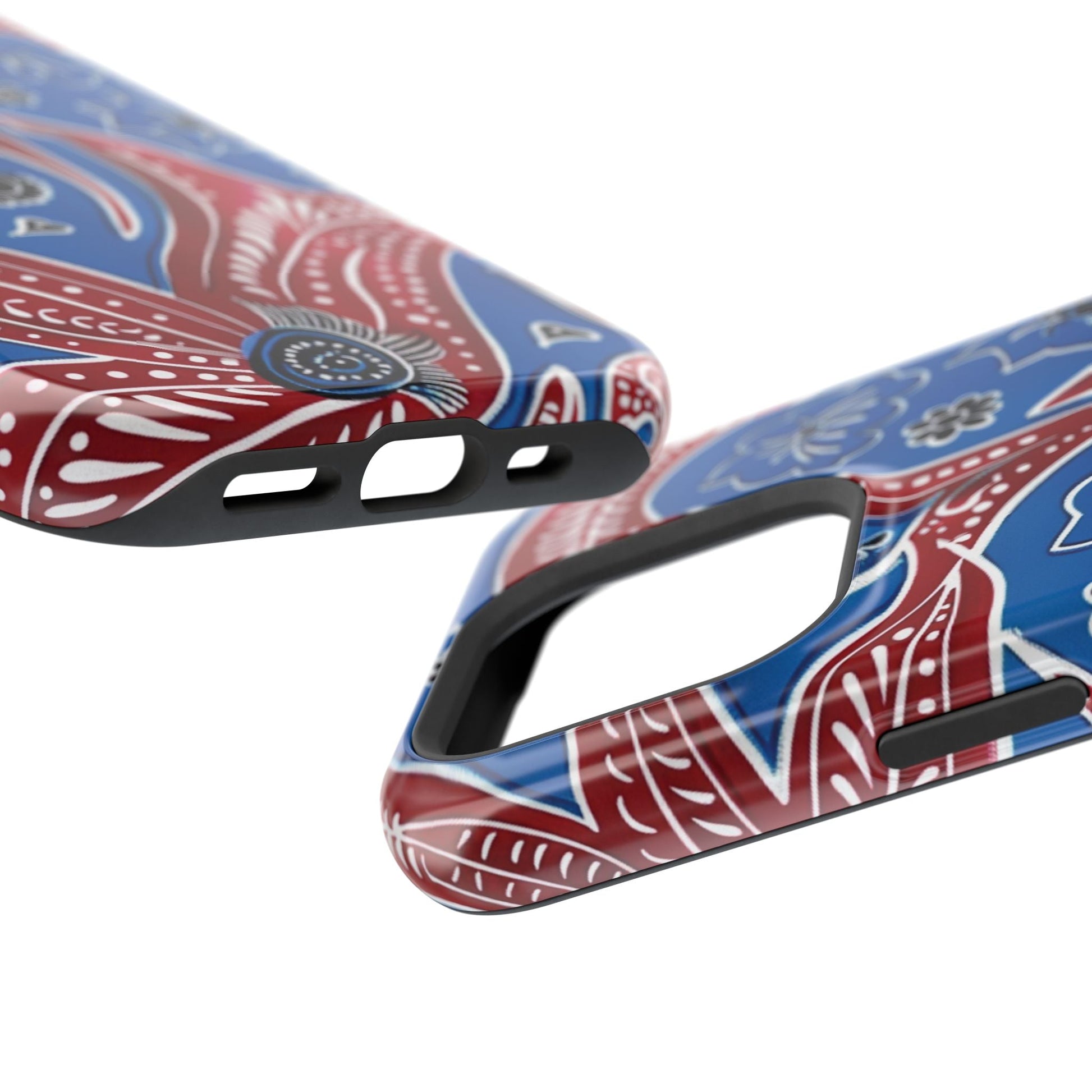 Paisley Pattern Magnetic Impact - Resistant Phone Case — Blue & Red Floral Design - DIGITAL X