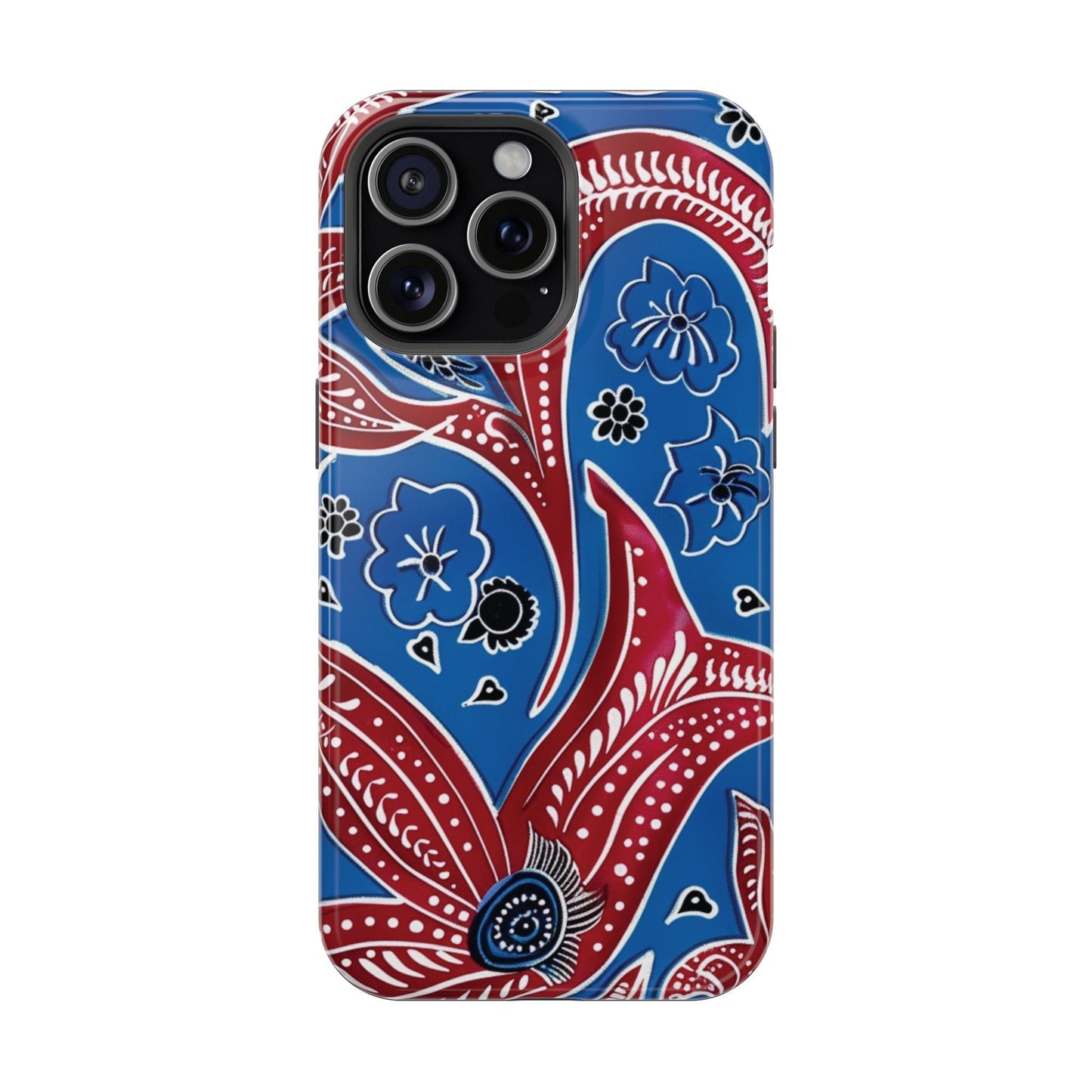 Paisley Pattern Magnetic Impact - Resistant Phone Case — Blue & Red Floral Design - DIGITAL X