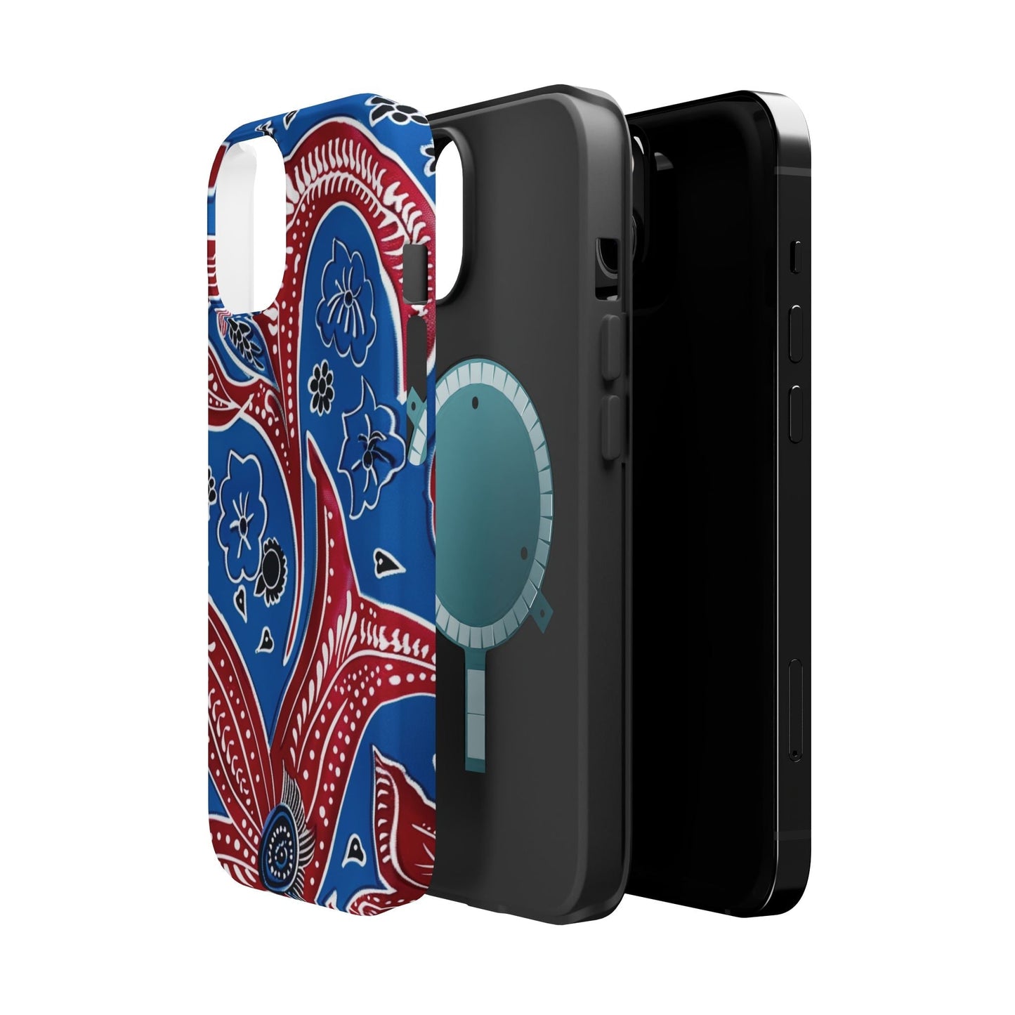 Paisley Pattern Magnetic Impact - Resistant Phone Case — Blue & Red Floral Design - DIGITAL X