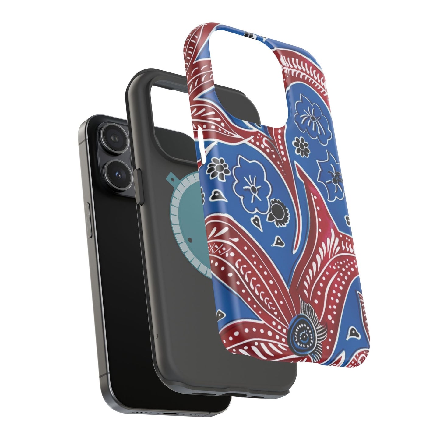 Paisley Pattern Magnetic Impact - Resistant Phone Case — Blue & Red Floral Design - DIGITAL X