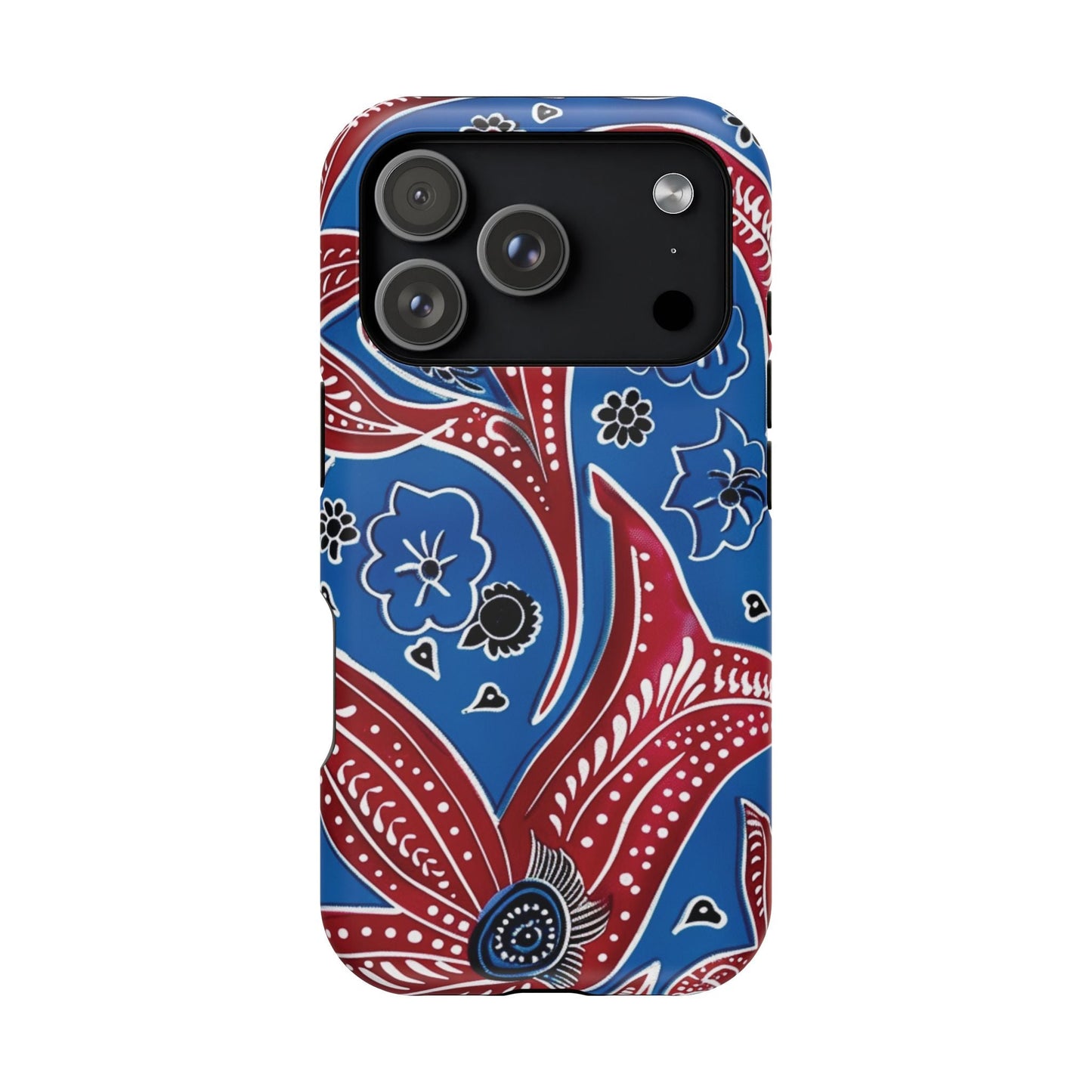 Paisley Pattern Magnetic Impact - Resistant Phone Case — Blue & Red Floral Design - DIGITAL X
