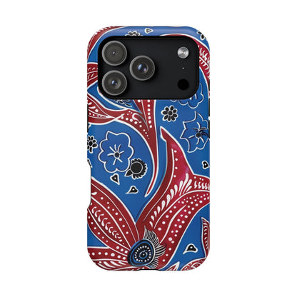 Paisley Pattern Magnetic Impact - Resistant Phone Case — Blue & Red Floral Design - DIGITAL X