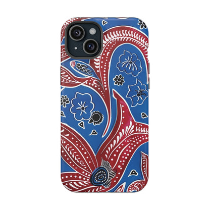 Paisley Pattern Magnetic Impact - Resistant Phone Case — Blue & Red Floral Design - DIGITAL X