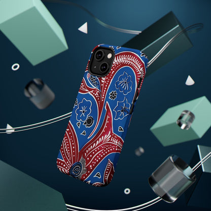 Paisley Pattern Magnetic Impact - Resistant Phone Case — Blue & Red Floral Design - DIGITAL X
