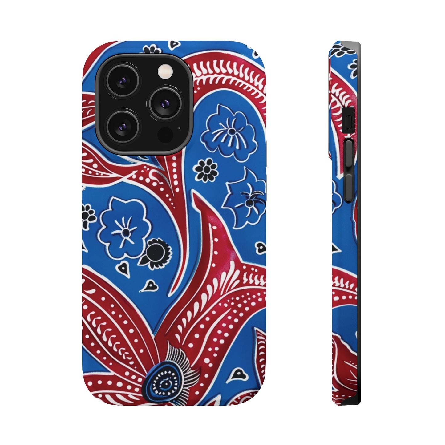 Paisley Pattern Magnetic Impact - Resistant Phone Case — Blue & Red Floral Design - DIGITAL X