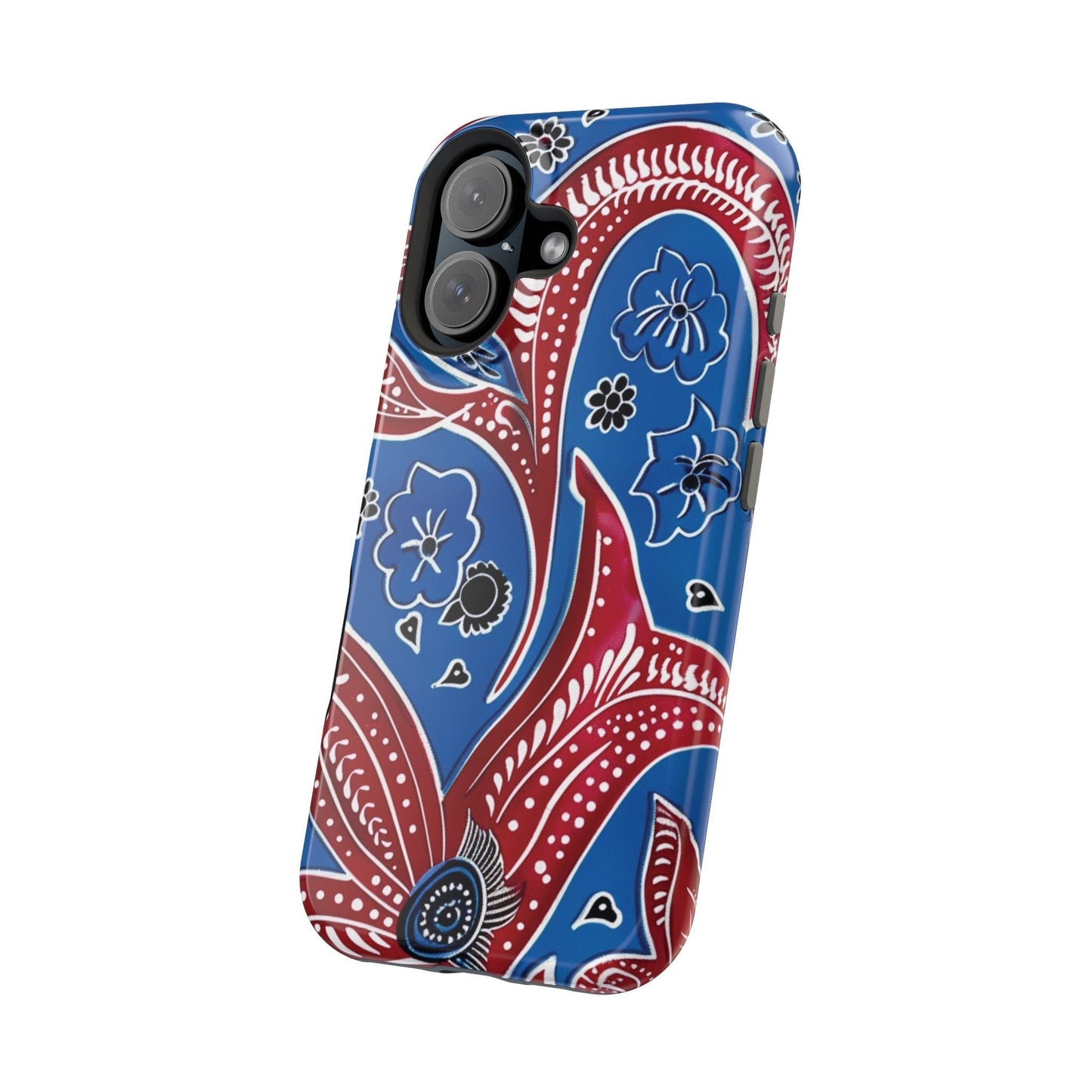 Paisley Pattern Magnetic Impact - Resistant Phone Case — Blue & Red Floral Design - DIGITAL X
