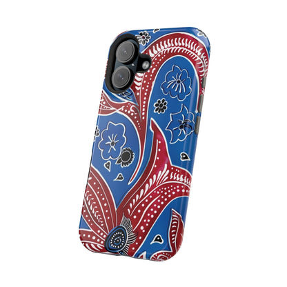 Paisley Pattern Magnetic Impact - Resistant Phone Case — Blue & Red Floral Design - DIGITAL X