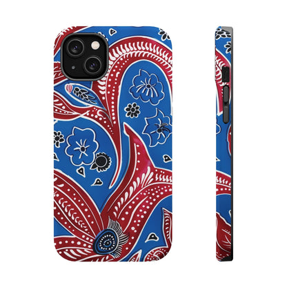Paisley Pattern Magnetic Impact - Resistant Phone Case — Blue & Red Floral Design - DIGITAL X