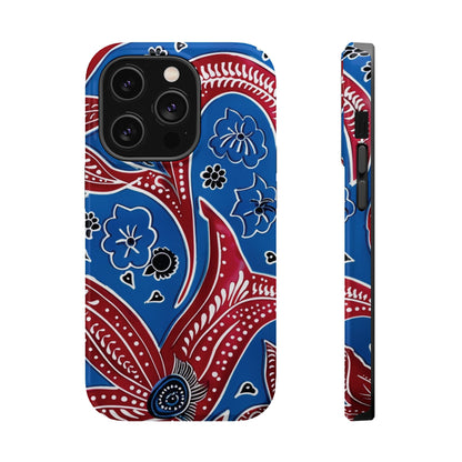 Paisley Pattern Magnetic Impact - Resistant Phone Case — Blue & Red Floral Design - DIGITAL X