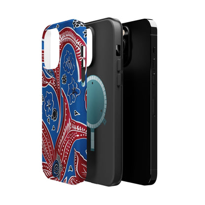 Paisley Pattern Magnetic Impact - Resistant Phone Case — Blue & Red Floral Design - DIGITAL X