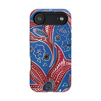 Paisley Pattern Magnetic Impact - Resistant Phone Case — Blue & Red Floral Design - DIGITAL X