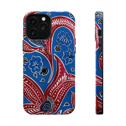 Paisley Pattern Magnetic Impact - Resistant Phone Case — Blue & Red Floral Design - DIGITAL X