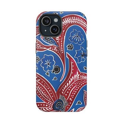 Paisley Pattern Magnetic Impact - Resistant Phone Case — Blue & Red Floral Design - DIGITAL X