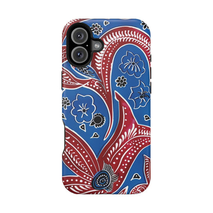 Paisley Pattern Magnetic Impact - Resistant Phone Case — Blue & Red Floral Design - DIGITAL X