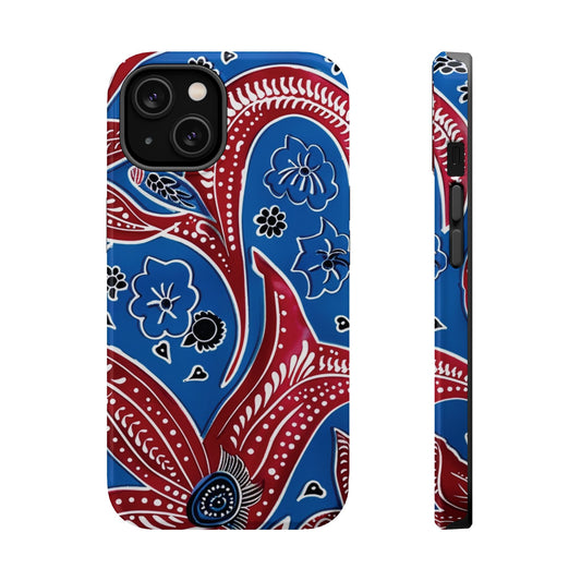 Paisley Pattern Magnetic Impact - Resistant Phone Case — Blue & Red Floral Design - DIGITAL X