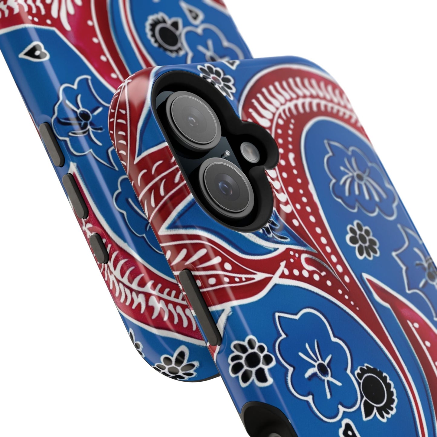 Paisley Pattern Magnetic Impact - Resistant Phone Case — Blue & Red Floral Design - DIGITAL X
