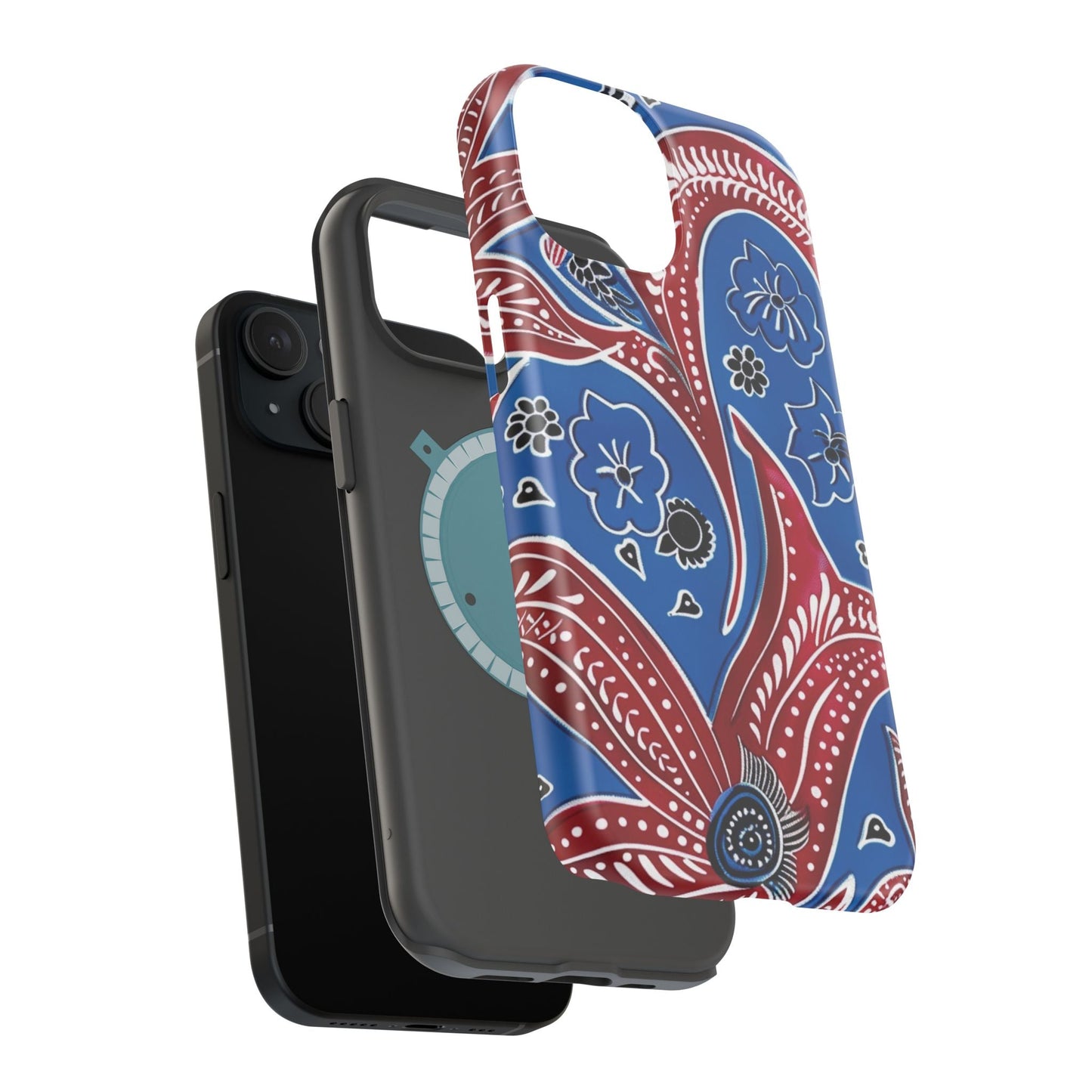 Paisley Pattern Magnetic Impact - Resistant Phone Case — Blue & Red Floral Design - DIGITAL X