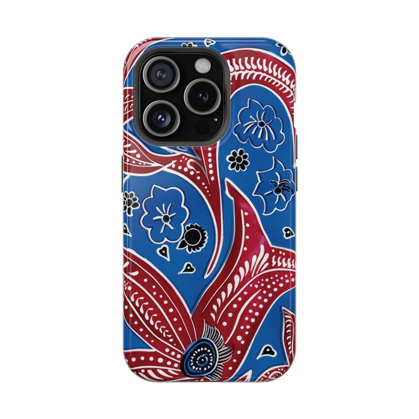 Paisley Pattern Magnetic Impact - Resistant Phone Case — Blue & Red Floral Design - DIGITAL X