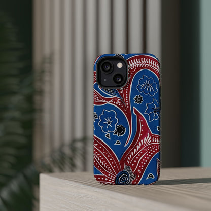 Paisley Pattern Magnetic Impact - Resistant Phone Case — Blue & Red Floral Design - DIGITAL X