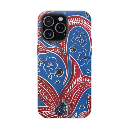 Paisley Pattern Magnetic Impact - Resistant Phone Case — Blue & Red Floral Design - DIGITAL X