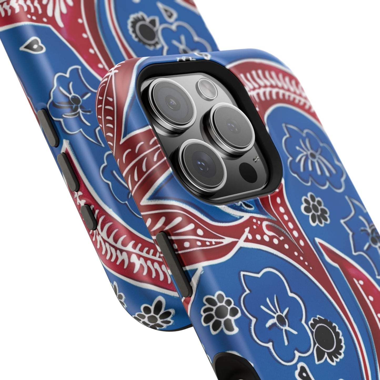 Paisley Pattern Magnetic Impact - Resistant Phone Case — Blue & Red Floral Design - DIGITAL X