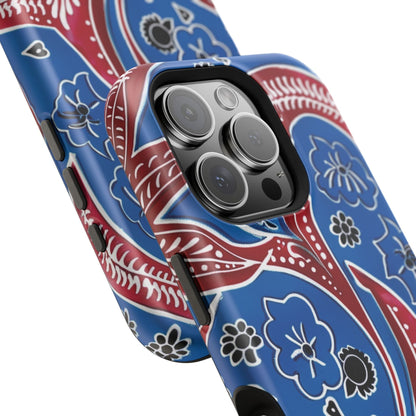 Paisley Pattern Magnetic Impact - Resistant Phone Case — Blue & Red Floral Design - DIGITAL X