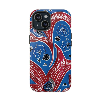 Paisley Pattern Magnetic Impact - Resistant Phone Case — Blue & Red Floral Design - DIGITAL X