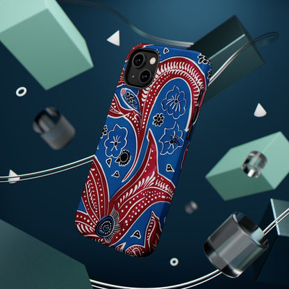 Paisley Pattern Magnetic Impact - Resistant Phone Case — Blue & Red Floral Design - DIGITAL X