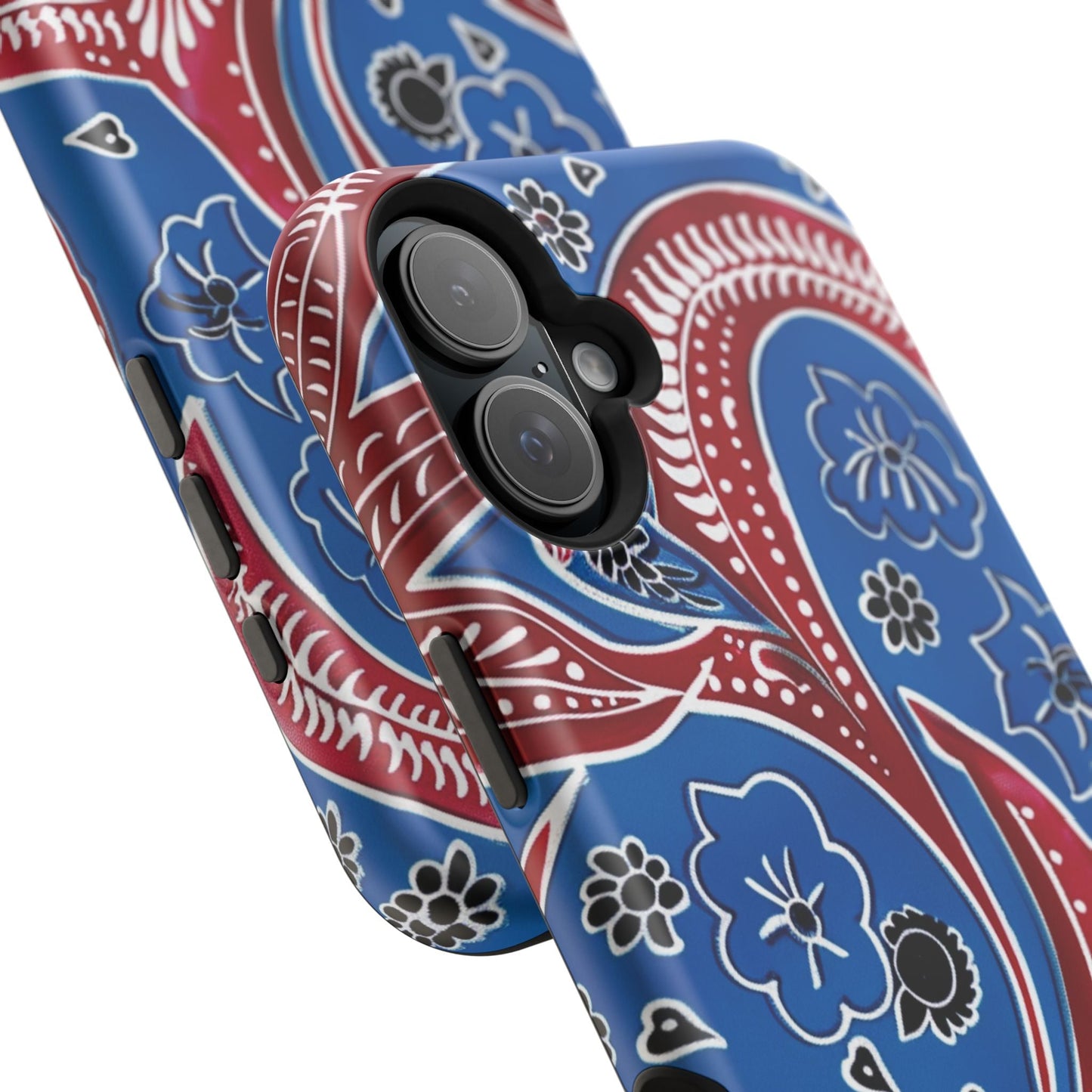 Paisley Pattern Magnetic Impact - Resistant Phone Case — Blue & Red Floral Design - DIGITAL X